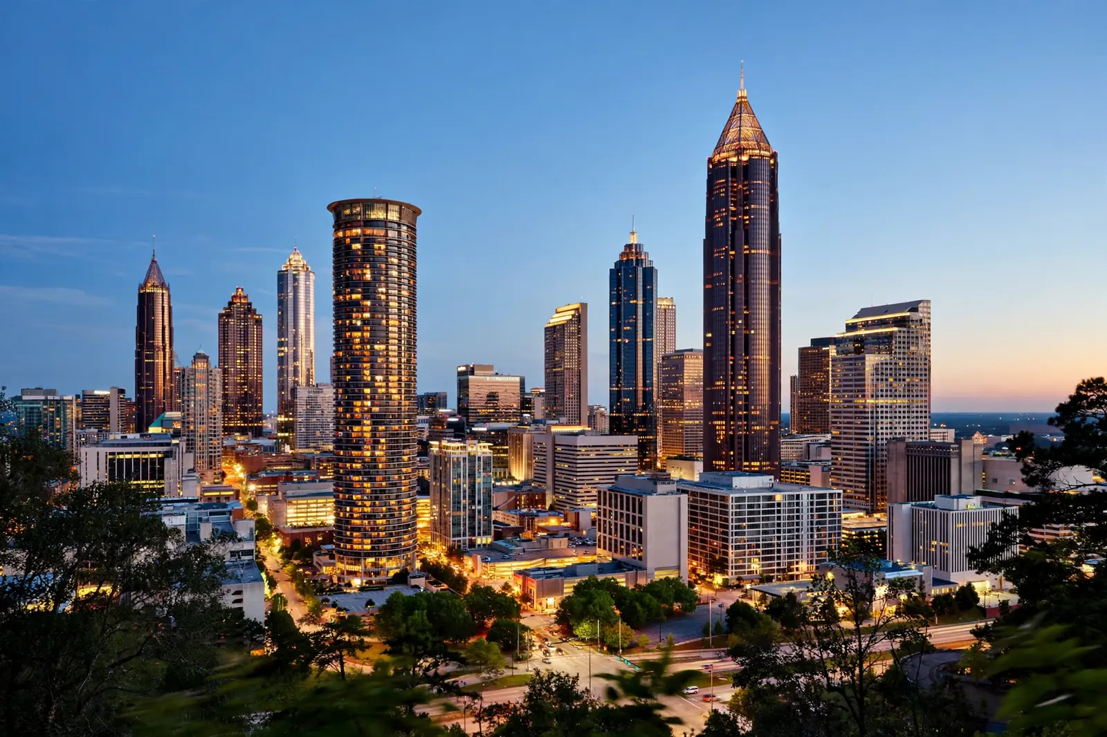 Atlanta GA skyline at dusk - kitchen and bathroom remodeling service area