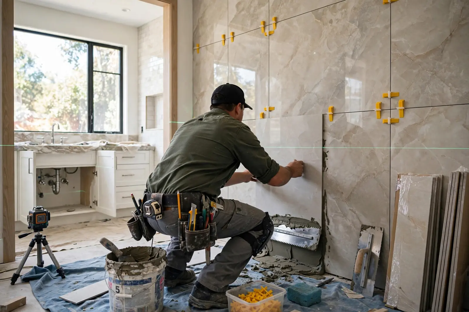 Bathroom tile installation Atlanta GA portfolio - large format tile shower surround