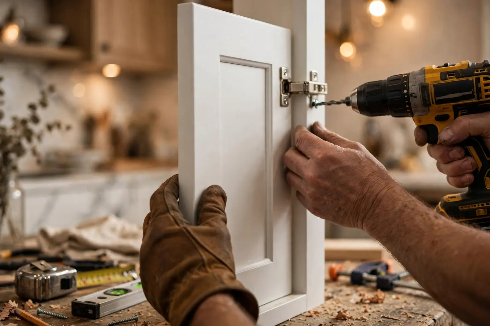 Custom kitchen cabinets Atlanta GA with navy and white cabinets and quartz countertops