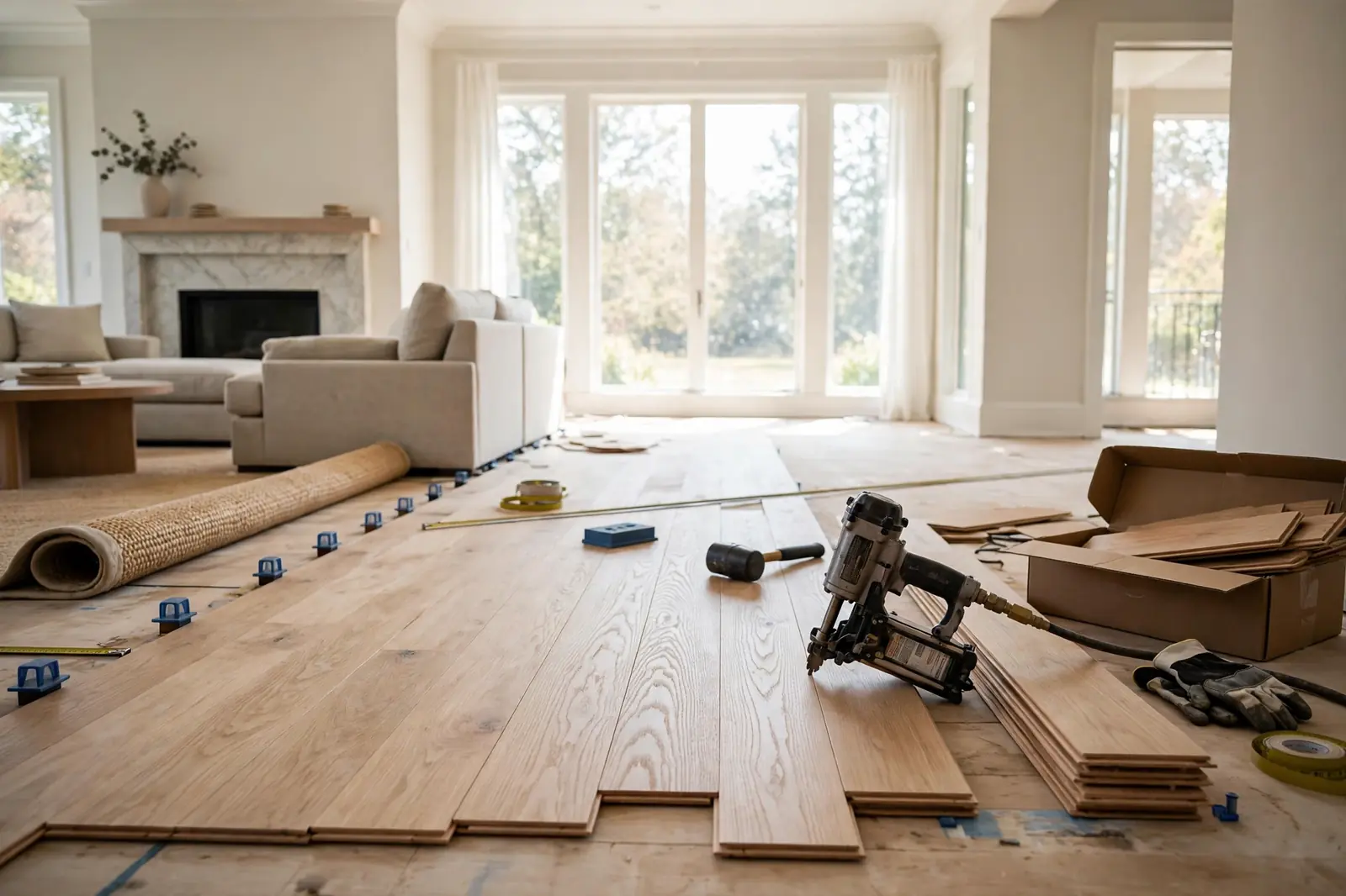 Flooring installation Atlanta GA — hardwood floor installation in living room