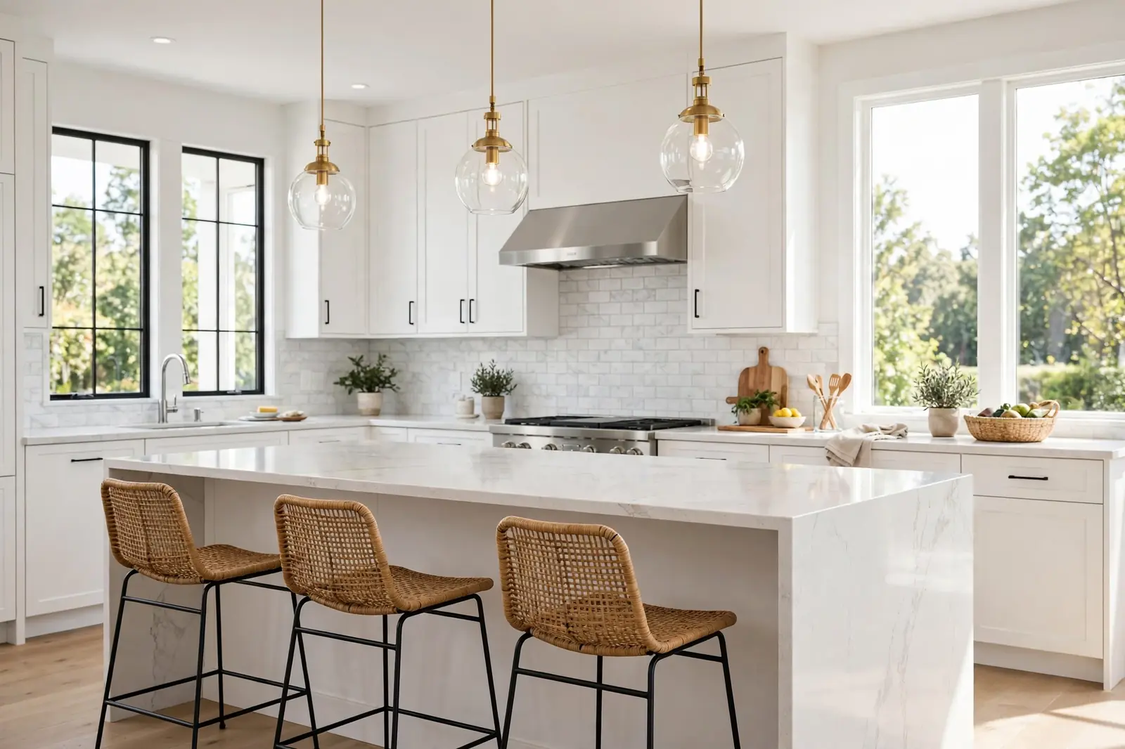 Kitchen island installation Atlanta GA portfolio - island with pendant lights and bar seating