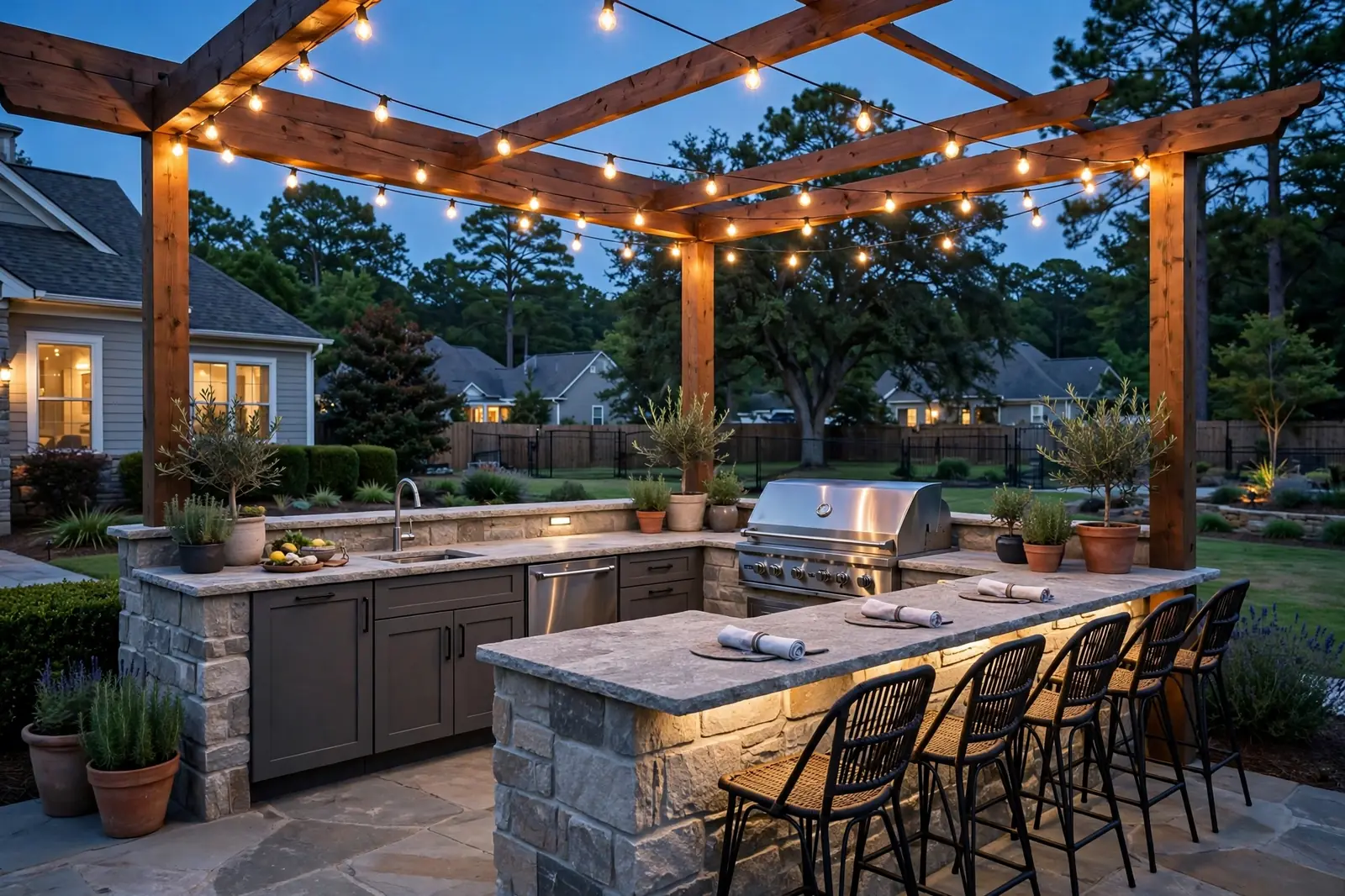 Outdoor kitchen contractors Atlanta GA — grill station with stone counters